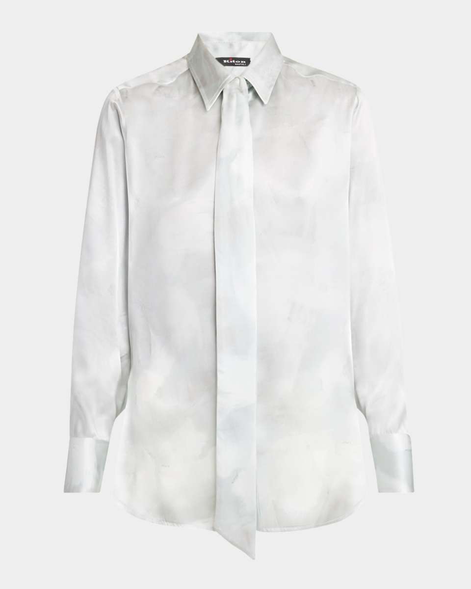 Neck-Tie Button-Down Silk Blouse